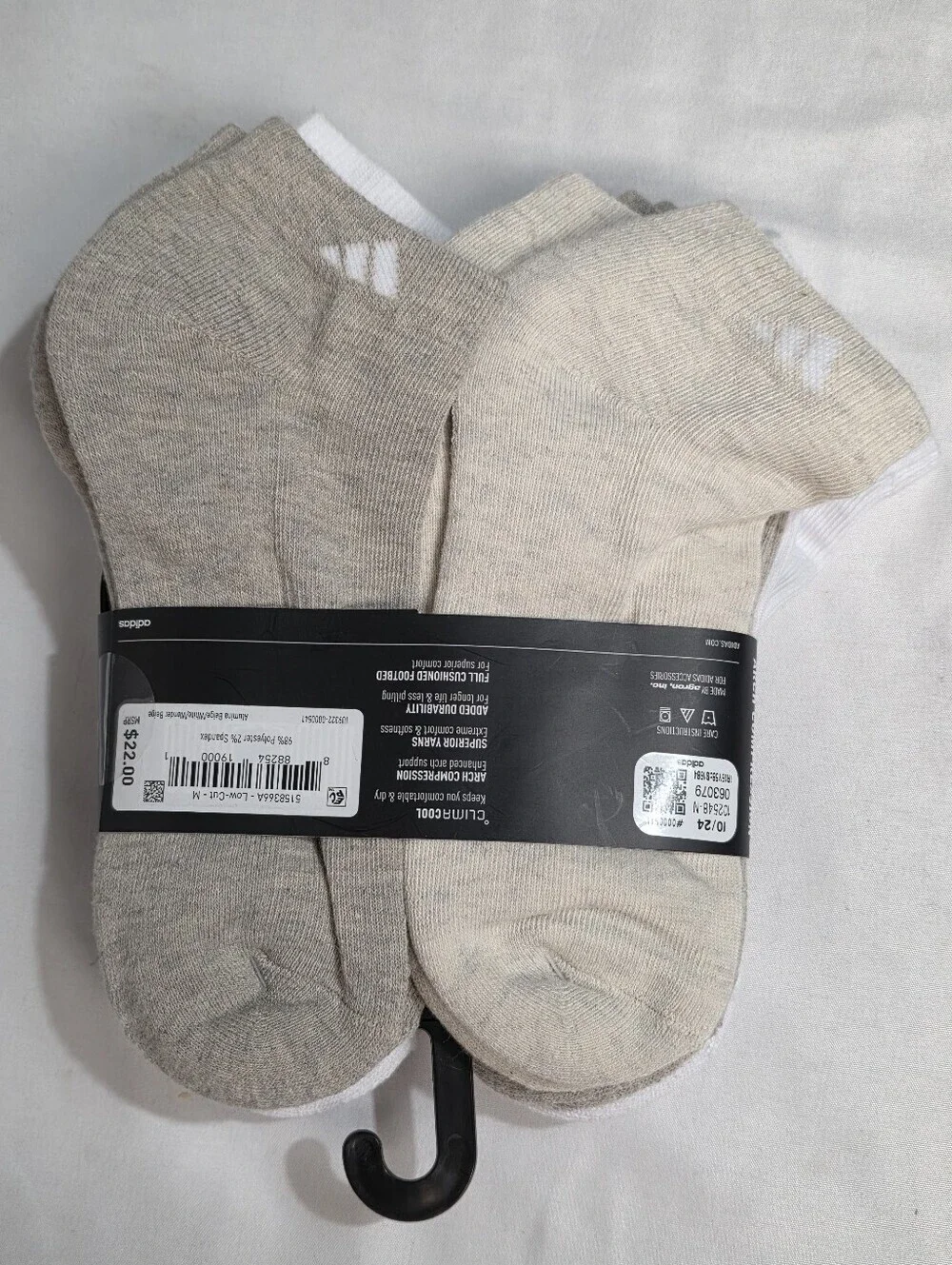 adidas Athletic Cushioned 6-Pack Low-Cut Athletic Socks Womens Size 5-10